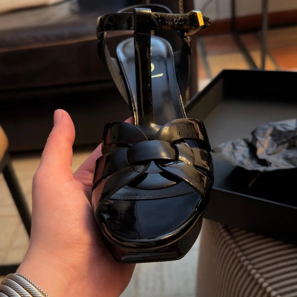 Saint Laurent tribute T-strap platform sandal heels - Picture 12 of 16